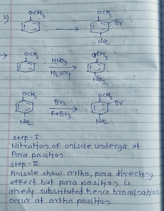 HNO3 hasoy orico Sot och BY2 feft Hog step - I Nitration of anisole undergo of pora position step - I Anisole show ortho, par