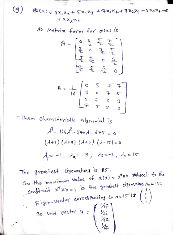 3 2- 37 S -Then Characteristic polymamỉalis İs the gYealett eigenvalue λ.=15: Crv屮.rait xTax-| 4- 4-