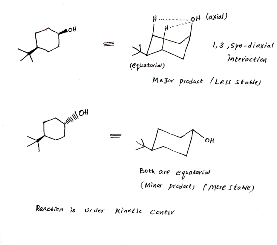 H...........OH (axial) --- OH 1,3 , Syn-diaxial interaction requatorial) Major product (Less stable) Jiniulloh = whOH Both ar