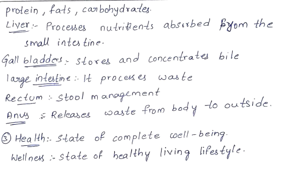 protein, fats, carbohydrates. Liver - Processes nutritents absorbed byom the small intestine. Gall bladders: stores and conce