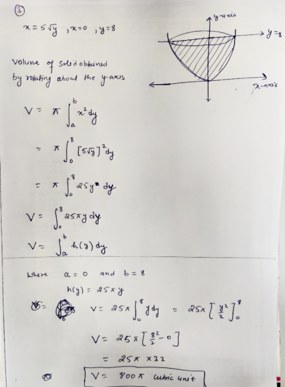 ay-akis x=sty ,x=0 ,y=8 Kathroat sy ng volume of solid obtained by rotating about the y-axis 2-10 v=xlxdy VET v= fastudy v=Ja