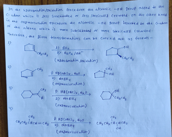 In the hddroboration/owidation Pro ce dure the alcoholic-OH 9roup added to the C- adom which is lesS Substituted or less Ster