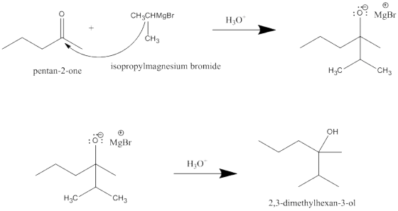 :0% MgBr CH3CHMgBr H30 CH isopropylmagnesium bromide H2C CH он MgBr H30 H3C CH 2,3-dimethylhexan-3-ol