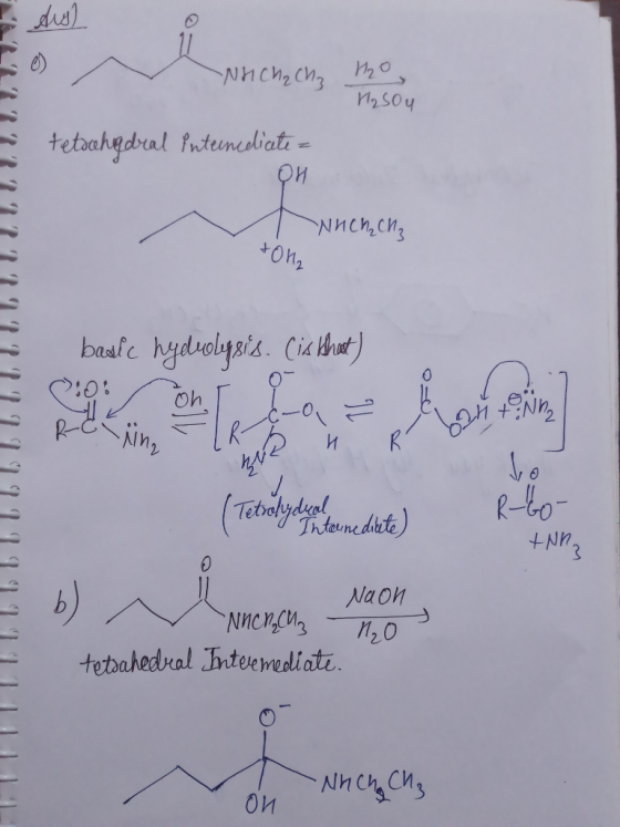 dus) 22?? NHCH₂ Cho to H2SO4 tetomhedral inteincelicte = OH Nnch₂CH₂ +OH2 basic hydrolysis. (is that) C:o: itinho R-ce 621 R