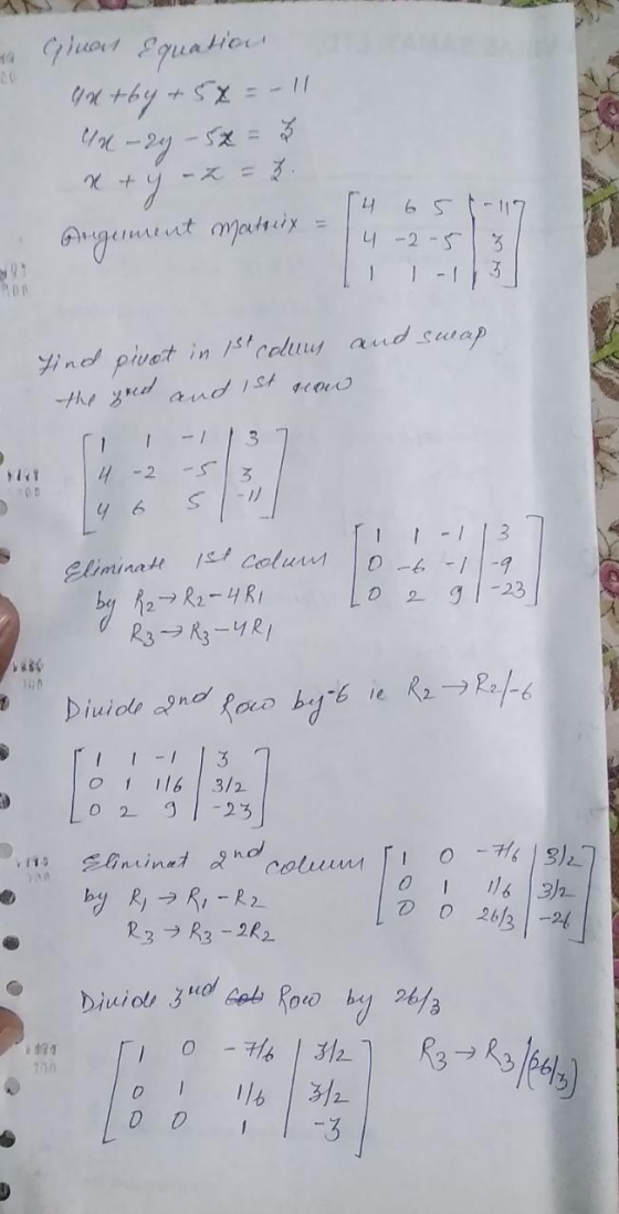 Gluent Equation ontby + 5%=-11 un - ry x + y - Ongemaut montering - 니 65 4 -2-5 3 3 find pivot in 1st coluus and swap the gre
