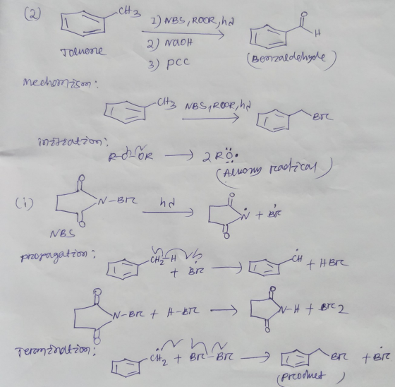 eta 1 NBS 1 1) NBS, ROOR, ha 2) NaoH 3) pcc Триете (Benzaldehyde) mechomasonra atz NBS, ROOR, hd instration: Rohor Ro. Aerons