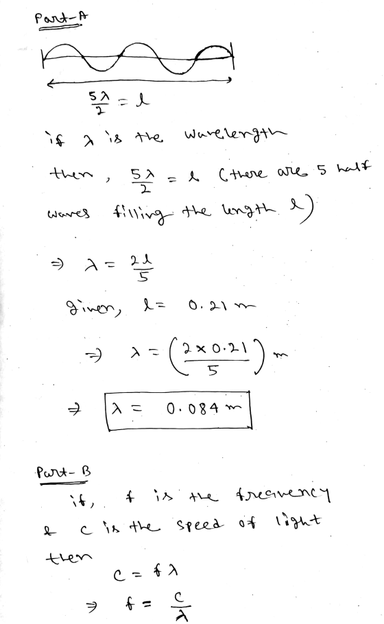 Part-A 57 = 1 if a is the warelength then , 51 2 52 e (there are 5 half wares filling the length. e) x=21 ginen, l= 0.21m i =