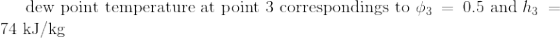 \textup{dew point temperature at point 3 correspondings to }\phi _{3}=0.5\textup{ and }h_{3}=74\textup{ kJ/kg}