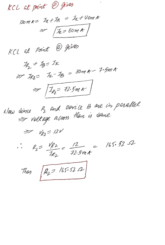 KCL at point @ gives 120mAZ EXTIA = 2x+40m a * = 80mA KCL at Point @ gives - The + IB= IX * IR2= Ix-ZB = Soma- 7.5m a + 7 = 1