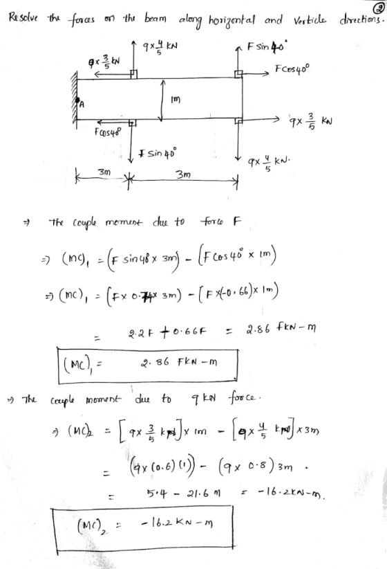 ve tha ans F Sin 5 5 Fces4o In) 5 ろ e couple mement clu toe F MCI, - Co. 9メ 0.8)3