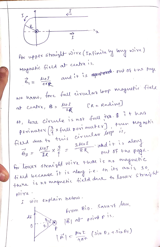 Pin I TX I wire for upper straight wire (Infinite by long Magnetic field at centre is, and it is expreggoods out of the page