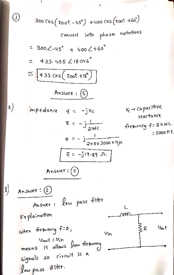 cos (200t-4s°) +400 cos (2001 +6o Cohvert into phasor hotations 300 2-45400 +60 433. 455 18.046 4 3 3 Cos( 200t t18。 Ahswer: