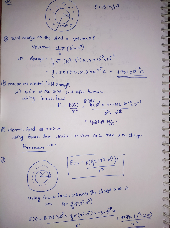 Sol Sol + 5ch loom T Volumexs axior x 4.7618 1072 8 = 1:3 nc / m3 @ Total charge on the shell volume Yts (63-0²) charge= पुण