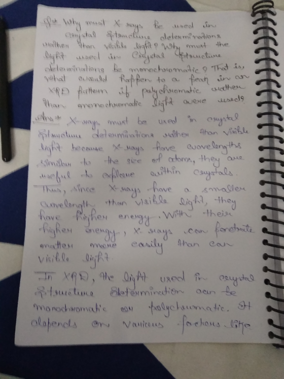 put Why must X rays be used in Barystal structure determinations Hother than viihle light? Why must the light used un Cengsta