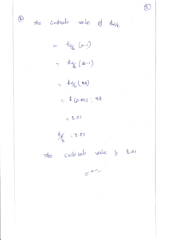 The Gritical value of 66/ Xidla (n-1) to delo (so-1) tody (MA) t 60.025 : 49 tod 22.01 2 2-01 The Gritical valuc