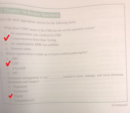 Chapter 10 Review Questions elect the most appropriate answer for the following answer for the following items What does CERT