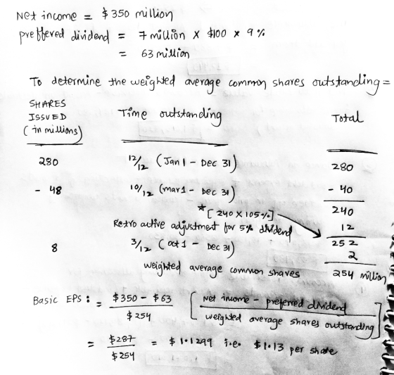 Net income = $350 million presbered dividend = 7 million x 4100 x 9% - 63 million To determine the weighted average common sh