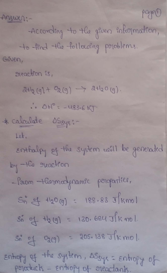 page Answer: - According to the given information, to find the following problems. Given, reaction is, Gta (91 + 02 (9) — 24/