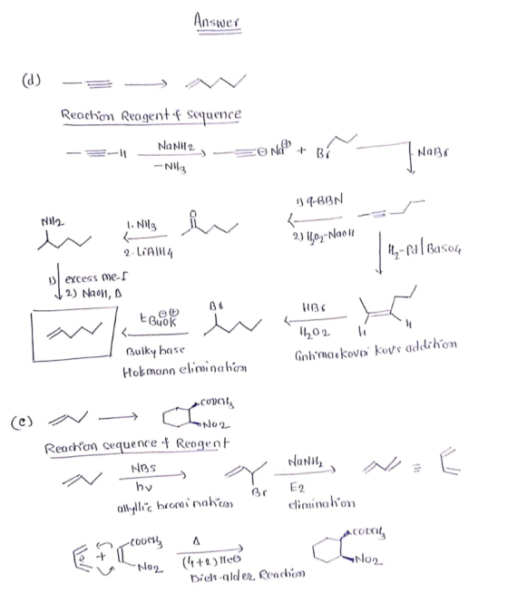 Answer (d) -= -1 N Reachon Reagent of Sequence NANI 2 -NH3 SONa+BE NOBO 114-60N -3 / Nl 1. Nlig 2.) [1,017- Naolt 2. LiAlH4 B