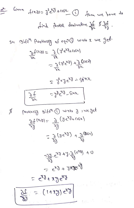 . OS Cver days az) + cost 0 — — + 4 find partial derivative of 8 8 Son Difth partially of equn ① worto X we get - gaf (1.9)