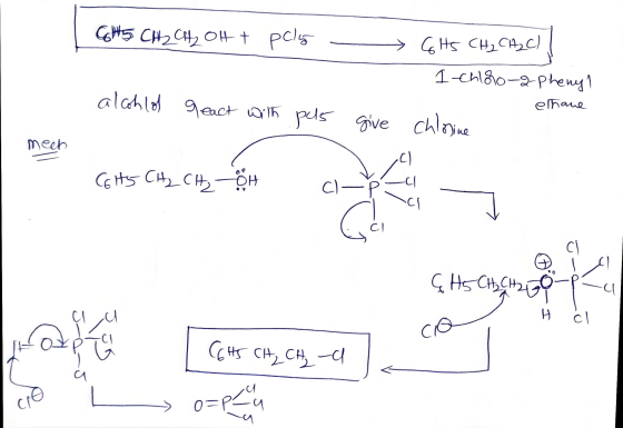 C6H5 CH2 CH ₂ OH + poly GHS CH₂ CH₂C) 18o-a-Phец alcohlo react with pus give chlotine еђа meeb C) (cs Сн, сн, бн C) — Р 디 Go
