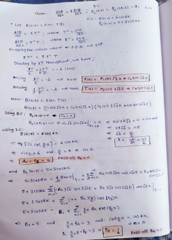 B.C: (2,t) = 0, tro 20=9a29 GIven Z 0 (DiE) = .C: 9(x, o) = 6 Co5 4x Let 9 (xt)= X ) Tit x)5+ 3 COS 4x 2 X T where 2T where