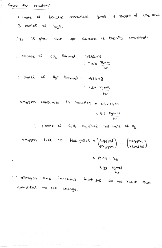 from the reaction, 1 mole ol benzene combusted gives 6 moles of CO2 and 3 moles of H2o. 16 is given that an Benzene is totall