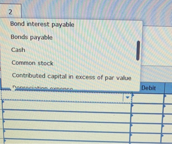 Bond interest payable Bonds payable Cash Common stock Contributed capital in excess of par value Debit L onciation onnan LLLL