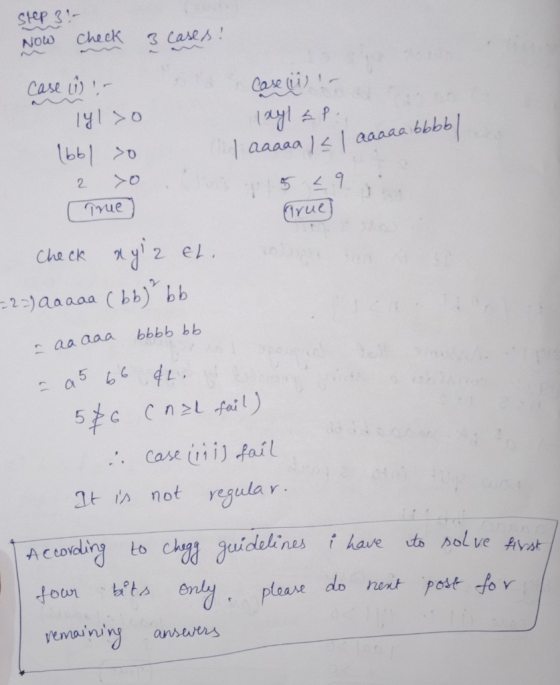 SUe Νοω cheeK 3 Cases. Case i) aaaaa aaaaa bibb >O 5 41 yue rue aaaoa (bb) bb Case uii) fail 3t in not regula la r. do nent