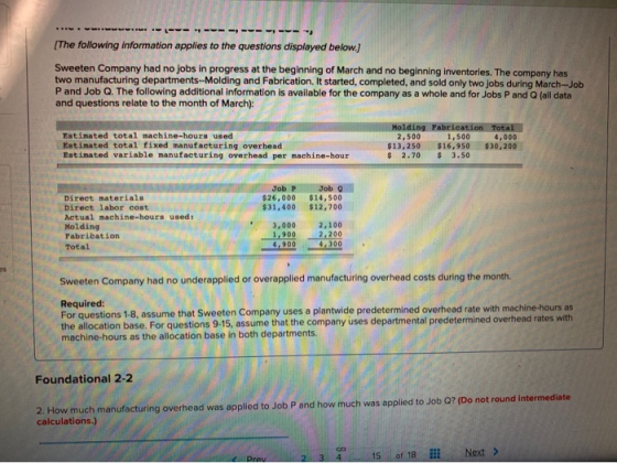 ------------------ The following information applies to the questions displayed below.) Sweeten Company had no jobs in progre