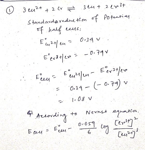 3 lut + 2 Cr 3 cu 2+ 2 en 3+ Standarda reduction of Potential of half cens: Elu24/ eu = 0.34 v -0.74 V Eleretler Eeen= E euro