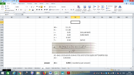 DERIVATIVES BINOMIAL - Microsoft Excel (Product Activation Failed) File Home Insert Page Layout Formulas Data Review View Add