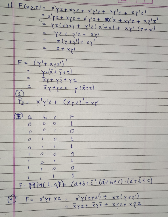 F (1,2,21 = xyz + xyz + xyzt XYz + X Y Z = xyz + xyz + xylz+ *cz + xylz + xylz = y2(x+x) + yzl xtx1 + xy (2+2) = yet