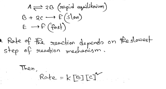 B + 20 A = 26 (rapid equilibrium) F(slow) E nf (fost) Rate of the reaction depends on the slowest step of reaction mechanism