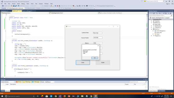 Quick Launch (Cti 刈BankApplicationRunngl, MicrosoftVisual Stude File Edit View Project Baild Debug Team Tools Test Analyce Wi