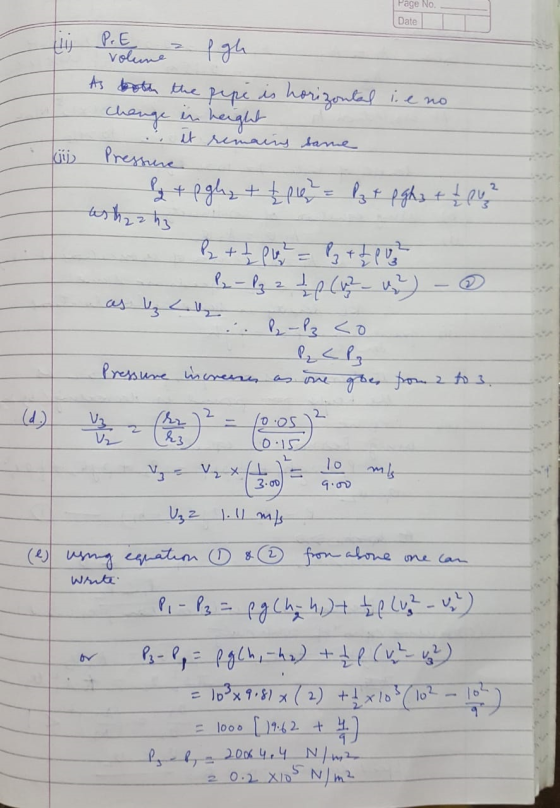 Page No Date PE Voleme heglt ut mau ane Presnae gtpl 2. as z ls Presune ae ae 2 t3 (4) 2 h3 1o V X 3.o0 9.00 ( m eaatin (D fa