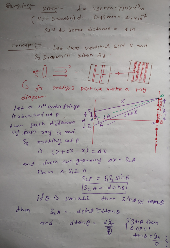 Question giveni = 7300m=730x10 m (Seit sepsution) da 0.43 mm2 4.3x104 Seit to scree distance = 4 m concept - Led two vessicce