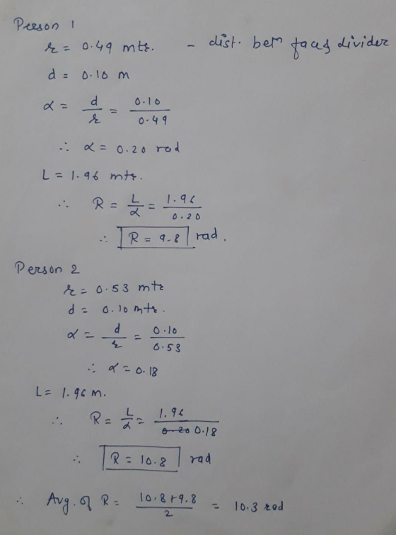 faces divider 0. 20 Pegson 1 r = 0.49 mts. -dist bet d = 0.10 m x = d. 0.10 T = 0.49 en a=0.20 rad L=1.96 mte. R- £1, : R=4.8