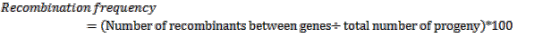 Recombination frequency (Number of recombinants between genes+ total number of progeny)*100