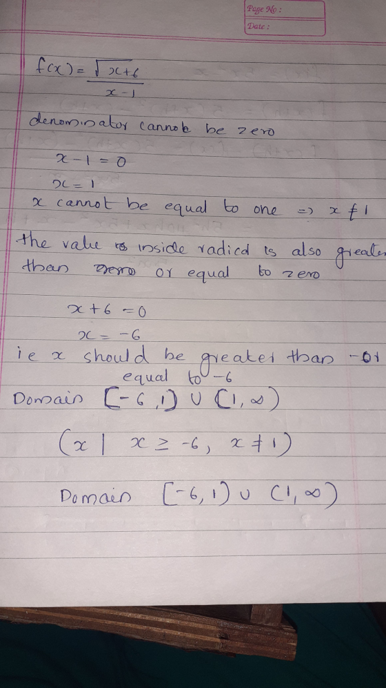 Page No: Date : fox) = acto x-1 denominator cannot be zero x-1=0 DC = 1 x cannot be equal to one -) x 1 the vake ros inside r