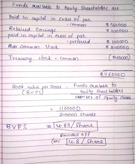 Funds available to equity shareholders are Paid in capital in Excess of par - commin $ 560000 $ 300000__ Retained Carnings po