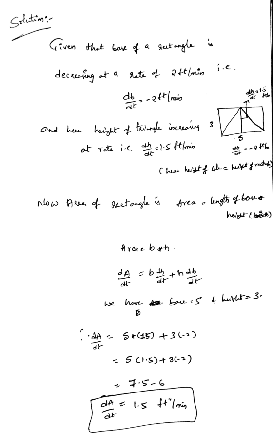 Solutions ; Given that base of a helt angle a decreasing at a rate of aftlmin i.e. db 1h 21.5 -aftlonis at sth at and here he