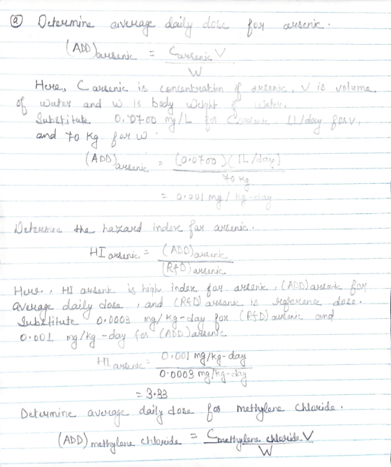 © Determine coverage daily dose fox_cusenie. (ADD Jausenic & Carsenia v \ Here, Carsenic is concentration if durana, v is vol