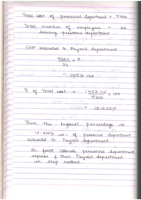 Total Lost of personnel department - 9300 Total number of employees = 32 en leaving personnel department - · Cost allocated t