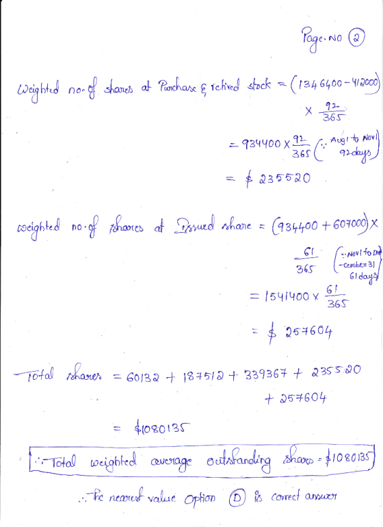 Page No ③ Weighted nor of shares at Purchase & retired stock =(1346400 –40000) to Novil 365 = 934400 x y como el = $235520 co