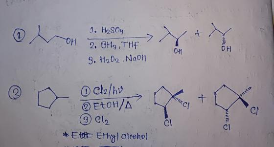 t OH 1. H2SO4 > V 2. BHz, THE 1 3. H₂O2. NADH 129 tttac dz/ho EtOH/A Cla *Etett Ethyl alcohol