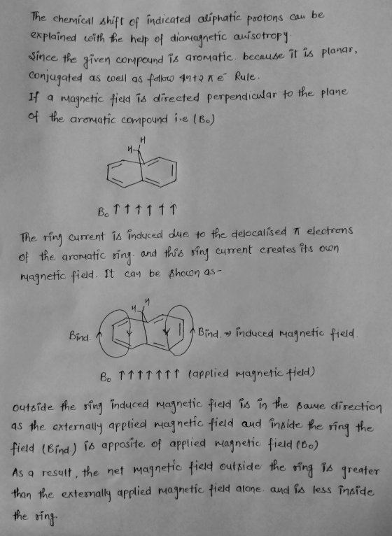 The chemical shift of indicated aliphatic pootons can be explained with the help of diamagnetic anisotropy Since the given co