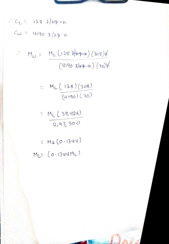 1. C. - 12 8 3/iy - K- Cw = 4190 7/Kg.K : 1. - MC 29 3/x+-+) (308) (q196 3/%9-4) (1) - M, ( 12%)(306) (u190) (10) - M ( 39,92