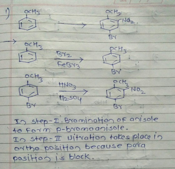 OCH осна No2 OC BY2 FeBr3 H2504 BY I step-I. Bromination of anisole to form p-bromoonisole, In Step- I Nitration takes place