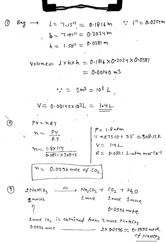 0.025y m 0-1816 m 7.97 0-2024 m 0.0381 m 1.501 0.1816x0 2024 x0-038 Volume Y bxh = 0.00ly0 m3 V 0.0010x 103L 1.4 L PV nRT P=